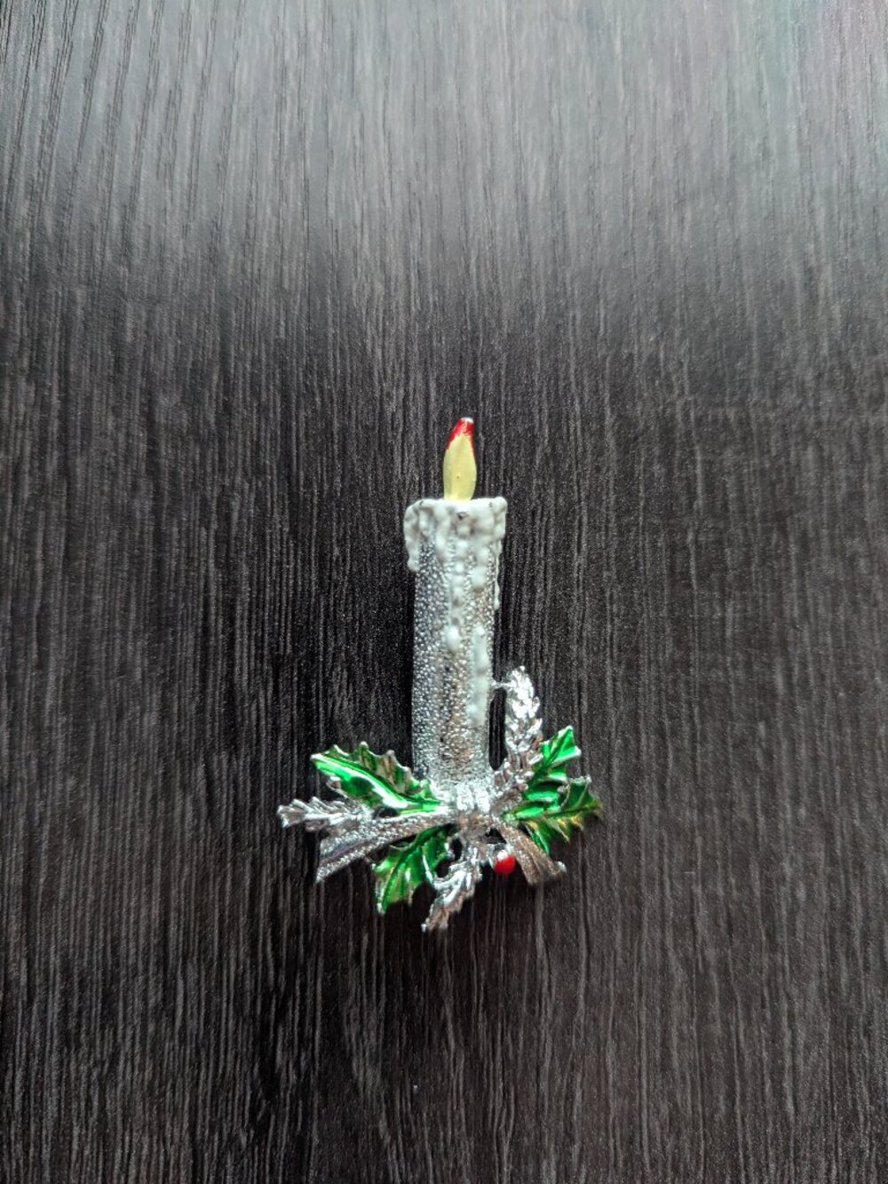 vintage Gerrys silver-tone Christmas candle holly brooch pin signed